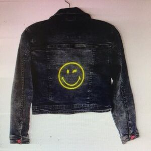 Denim Jacket with Yellow Smiley Face